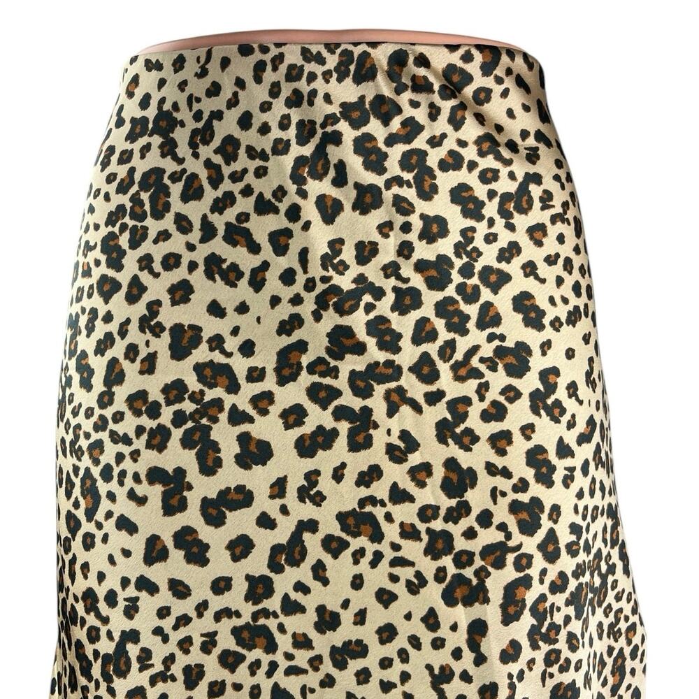 Abercrombie & Fitch Beige Black Silk Satin Leopard Slit Slip Midi Skirt Size XS - Picture 4 of 6